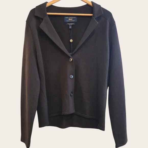 Paul Costelloe Merino Wool Cardigan XL Brown Button Front Knit Blazer - Picture 2 of 6